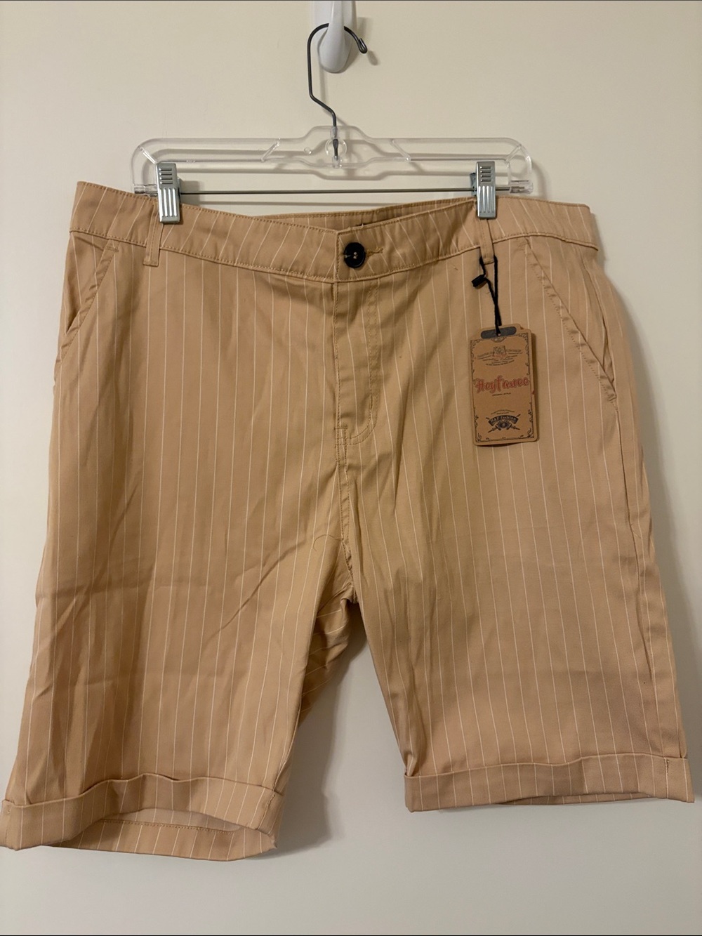 Men's Tan Pinstripe Flat-Front Shorts
